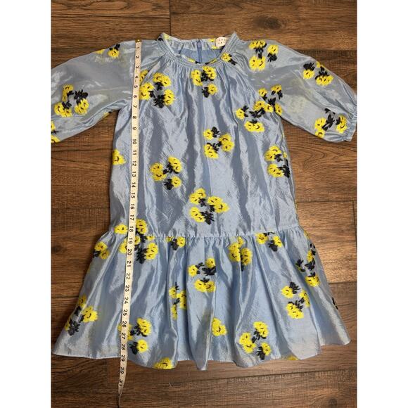 Tanya Taylor Dress Girls L Blue Floral Mini Eliza Kids Yellow Ruffle Chiffon 12 - Picture 7 of 7